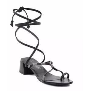 FREE PEOPLE Hermosa Lace Up Black Leather Strappy Ankle Wrap Sandals Sz 38 / 7.5